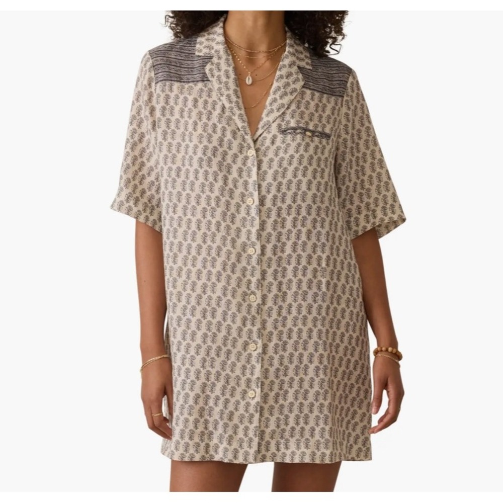 Faherty nwt Paradise Point Shirtdress Linen Cream Navy Small Boho Coastal Beachy